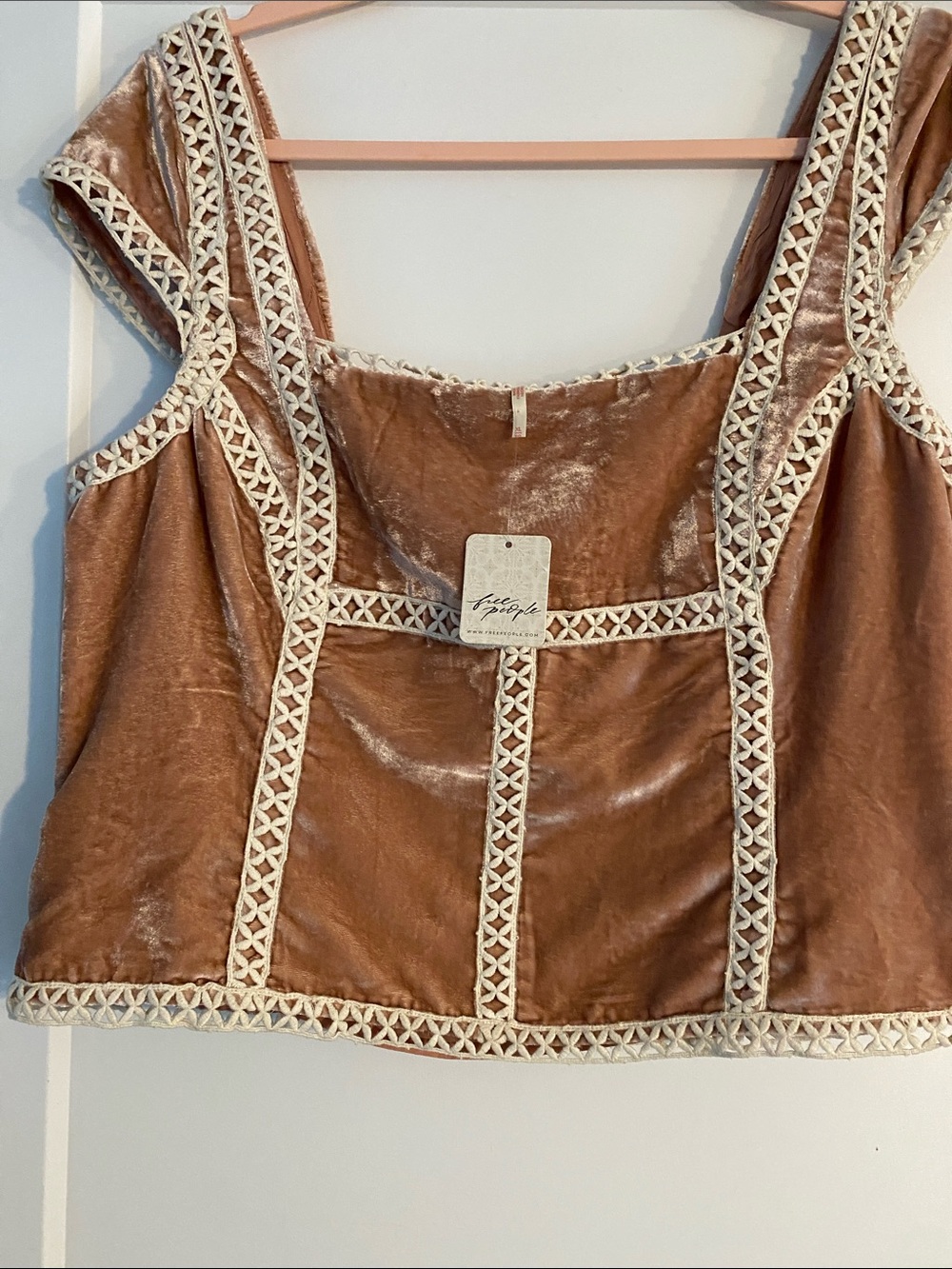 Free People Velvet Crochet-Trim Tank Top  STUNNING
